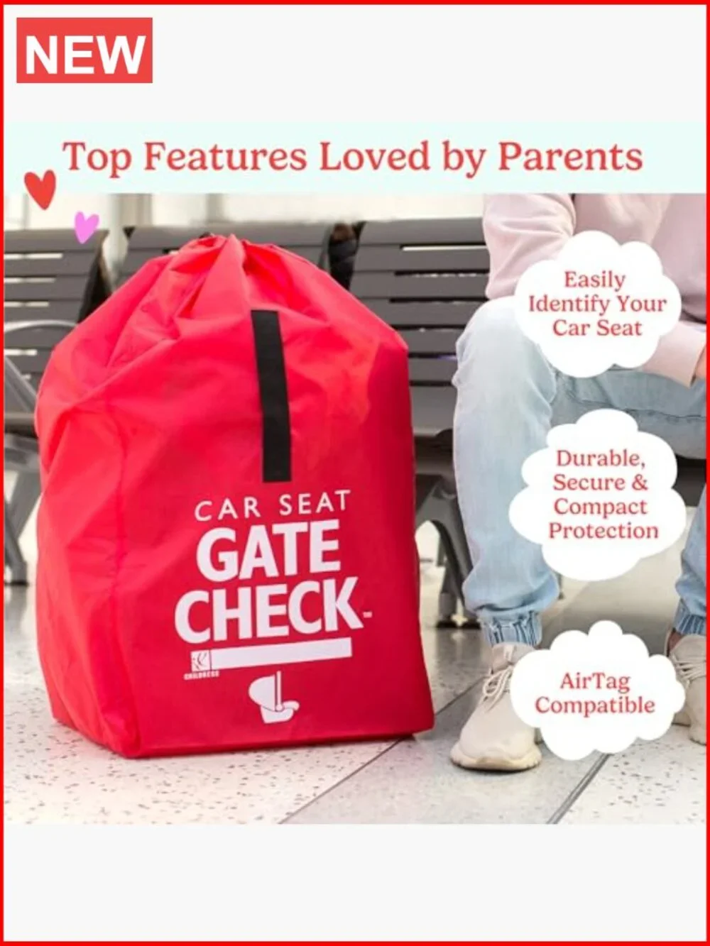 Gate Check Travel Bag for Car Seats, AirTag Compatible